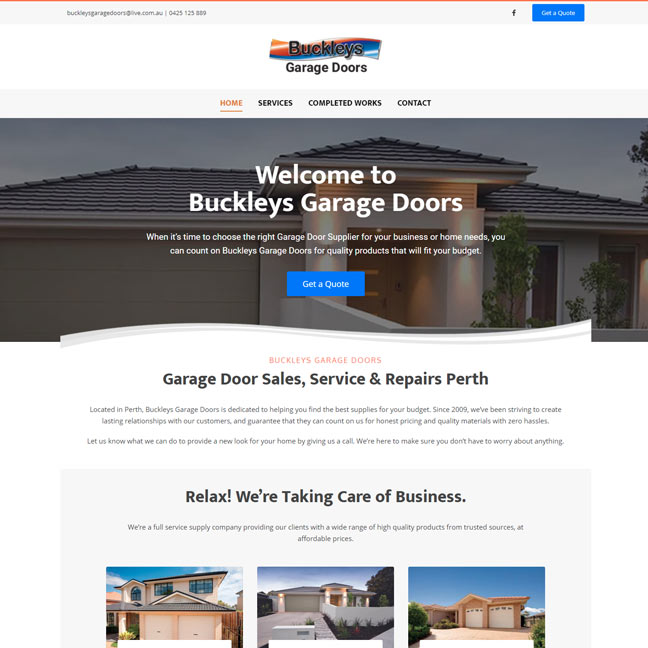 Buckley's Garage Doors web site screenshot