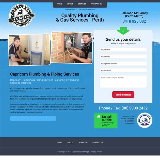 Capricorn Plumbing web site screenshot