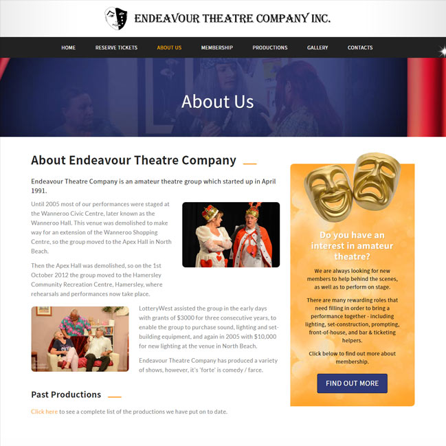 Endeavour Theatre company web site screenshot